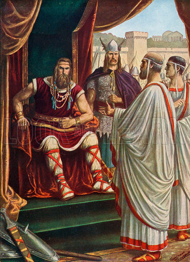 The Roman ambassadors beseaching Alaric I, King of the Visigoths